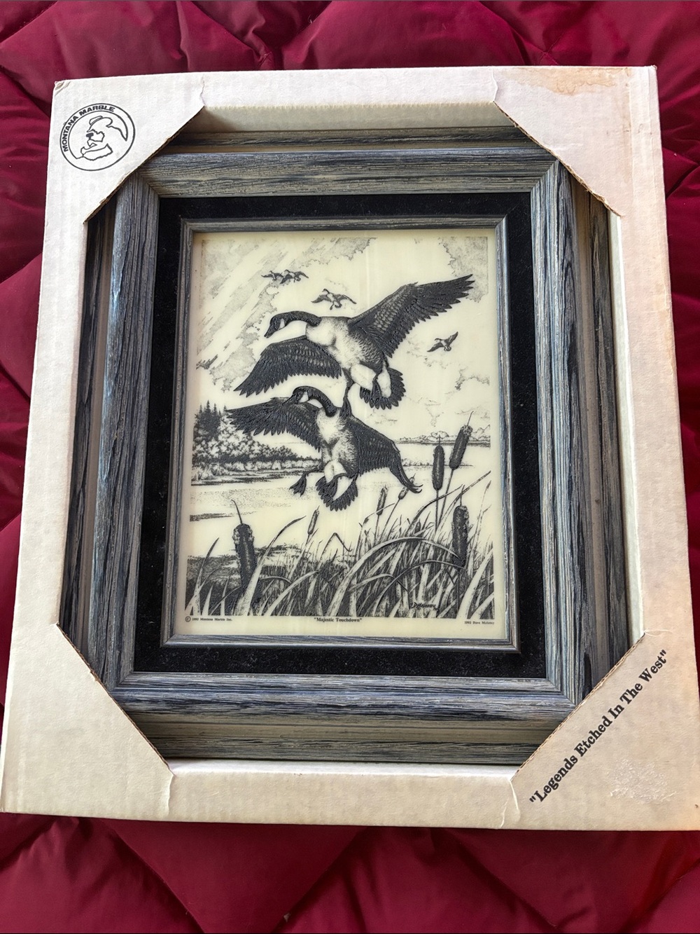 1992 Majestic touchdown, etched framed art by Montana marble